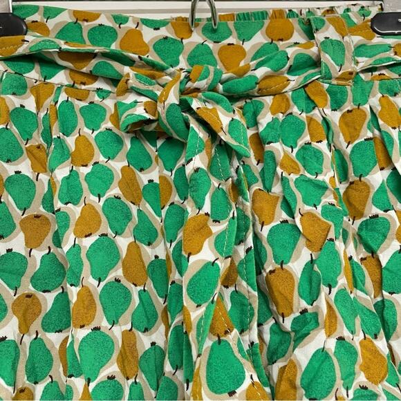 Daughters Liberation Anthropologie Green Yellow Pear Print Tie Dress Shorts 00 - Picture 3 of 10